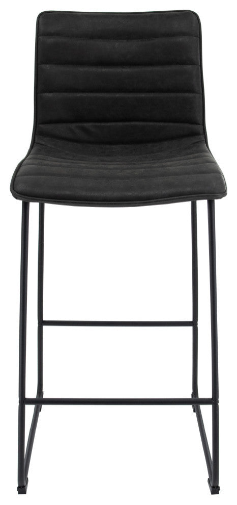 LeisureMod Brooklyn Modern Leather Bar Stool Set of 2, Charcoal Black
