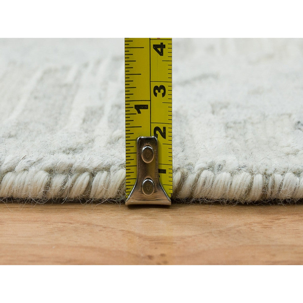 Ivory and Light Gray Hand Spun Undyed Natural XL Runner Oriental Rug 2'6"x16'