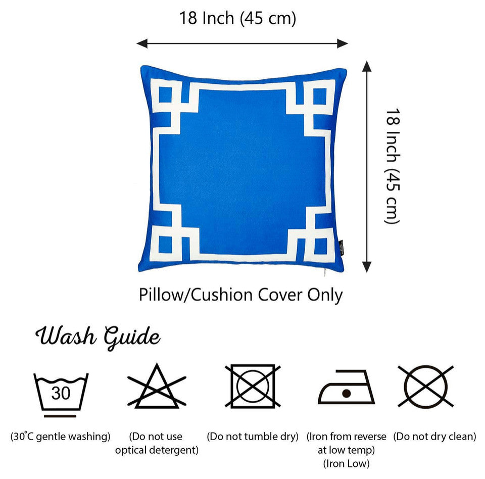 Blue and White Geometric Border Throw Pillow