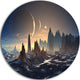 Alien Planet With Mountains, Contemporary Round Wall Art, 36"