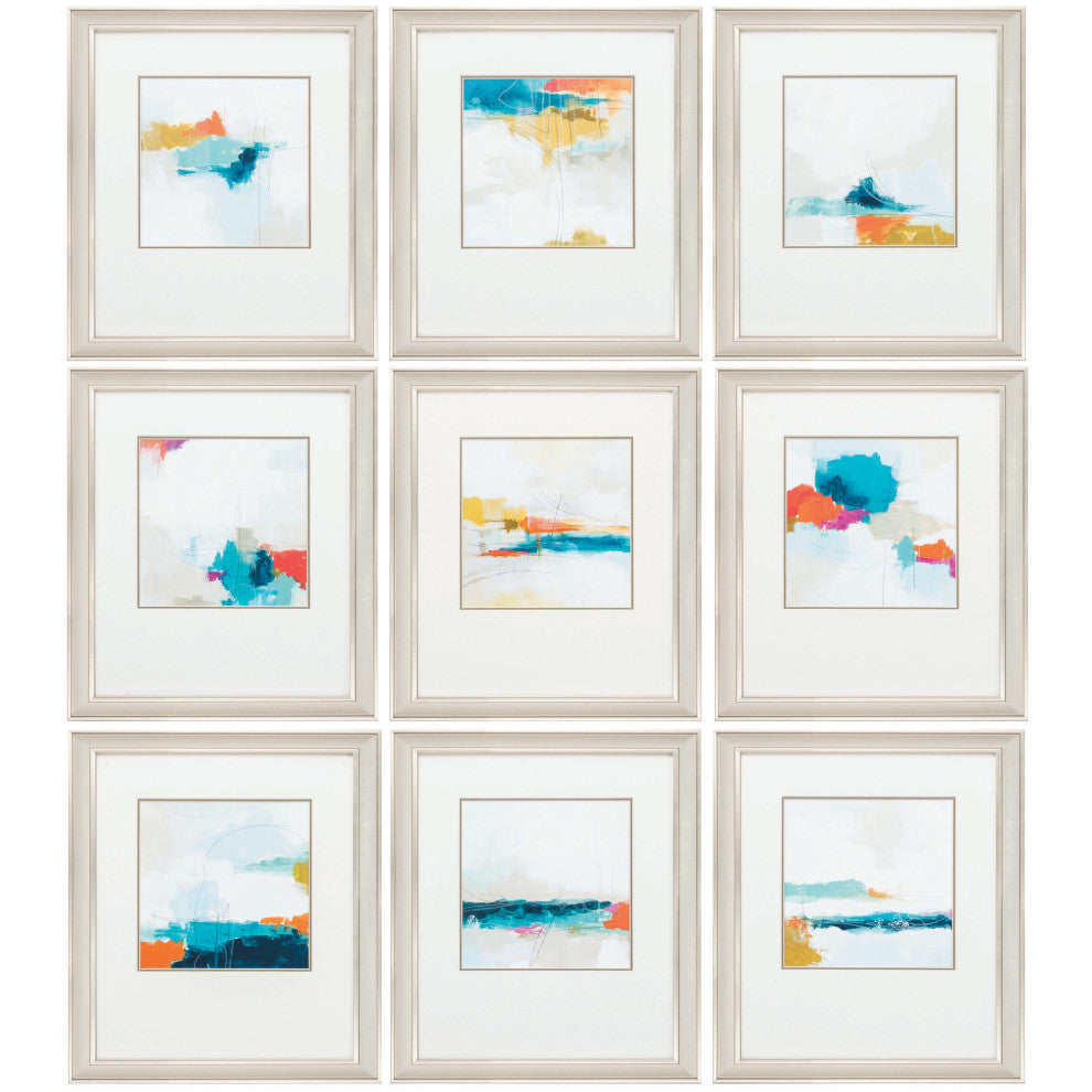 Set of Nine 14" X 16" Modern Abstract Champagne Gold Framed Art