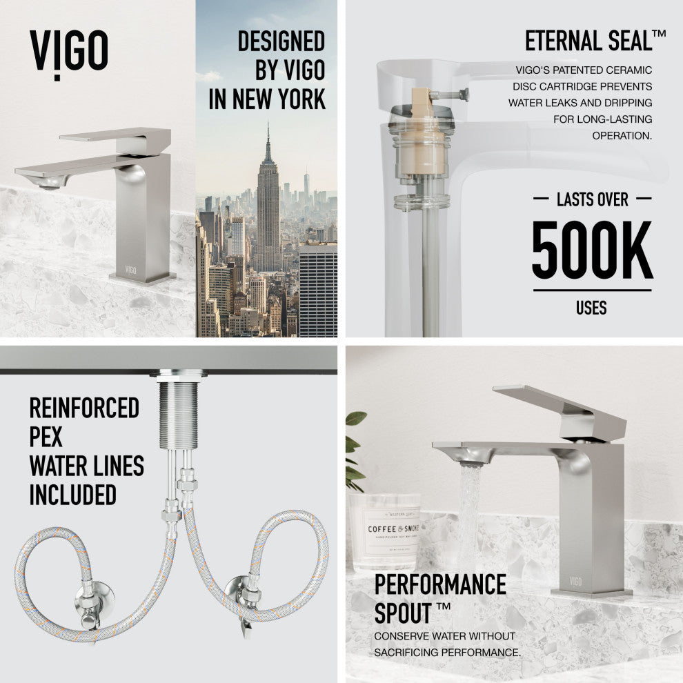 VIGO Dunn 6" H Single Handle Single Hole Bathroom Faucet, Brushed Nickel, Without Extras