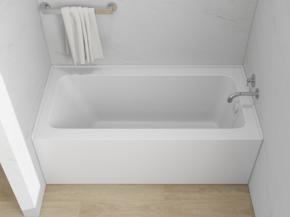 Vanity Art Alcove Soaking Acrylic Bathtub, Pure White, 60"x30", Right