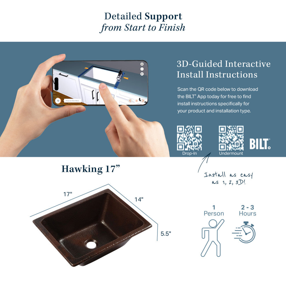 Hawking Copper 17" Rectangular Dual Flex Bath Sink with Ashfield Faucet Kit