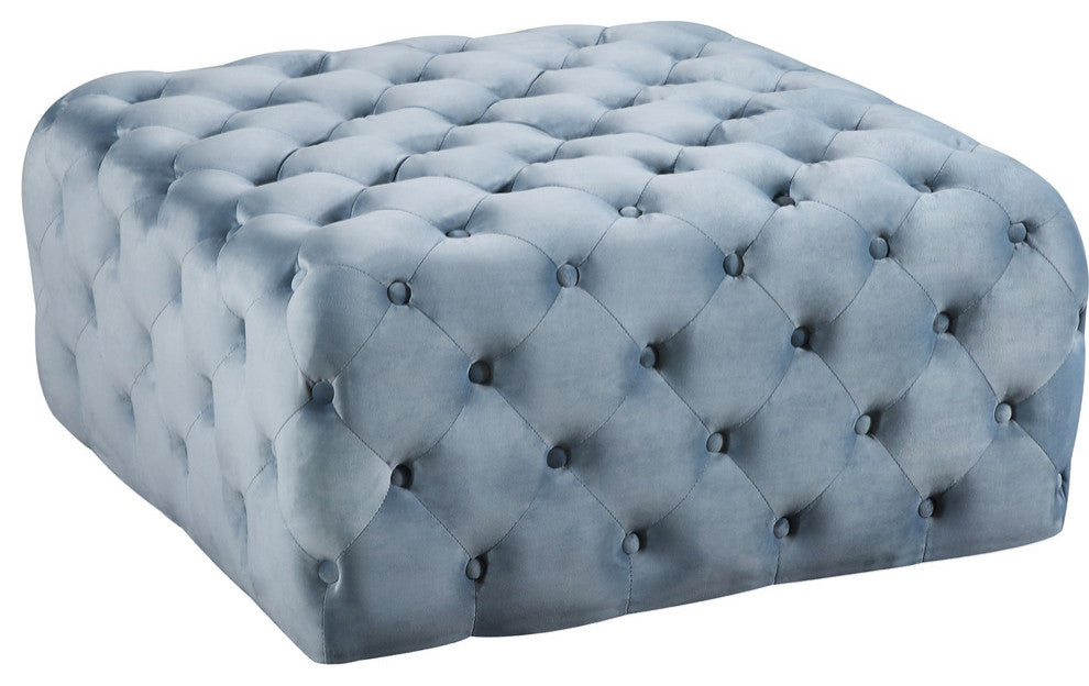 Ariel Velvet Upholstered Ottoman/Bench, Sky Blue