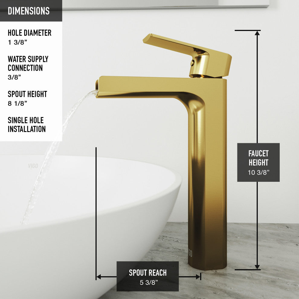 VIGO Amada 10" H Single Handle Single Hole Bathroom Vessel Faucet, Matte Brushed Gold