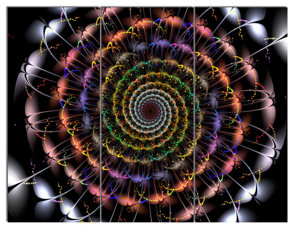 Multicolor Abstract Spiral Flower, Abstract Triptych Canvas Art, 36x28, 3 Panels