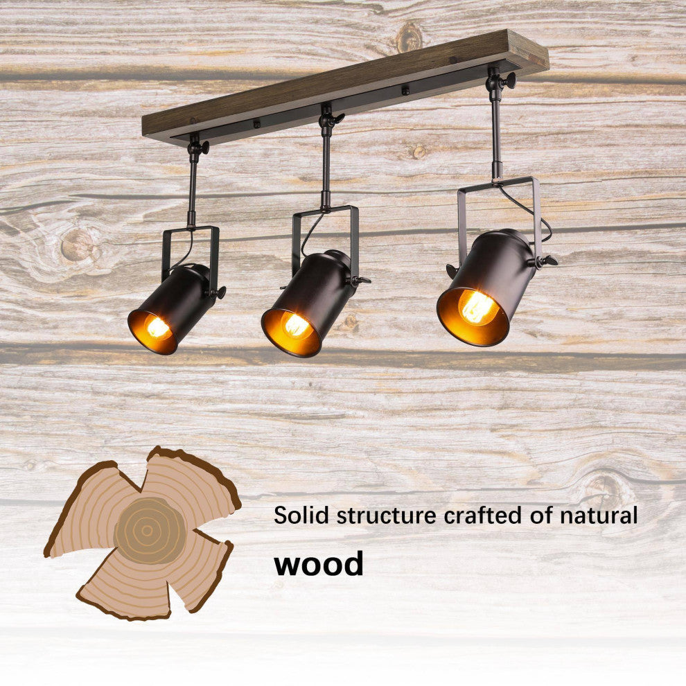 LNC Wood Close to Ceiling Track Lighting Spotlights 3-Light Track Lights