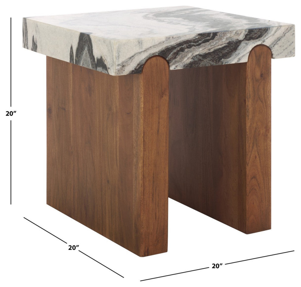 Safavieh Couture Ellebeth Marble Top Accent Table, Hazel/Walnut