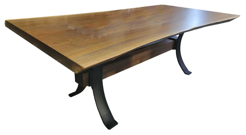 Bookmatched Walnut Live Edge Dining Table, Steel Base, 90x45