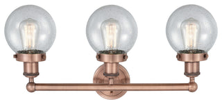 Small Edison Beacon 3-Light 25" Vanity Light, Antique Copper Finish, Seedy Shade