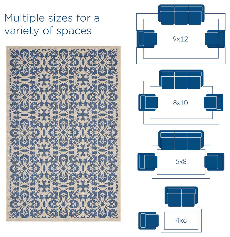 Vintage Area Rug Floor Carpet, Indoor Outdoor, Rectangular, 4x6, Blue Beige