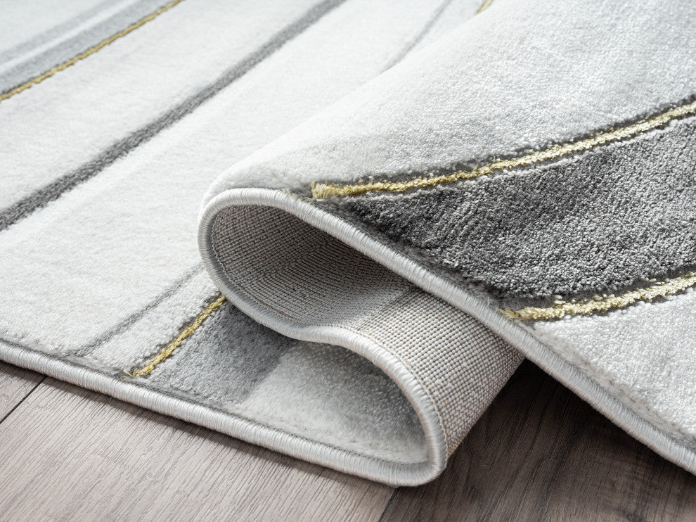 Abani Luna LUN120A Contemporary Grey Gold Line Art Area Rug