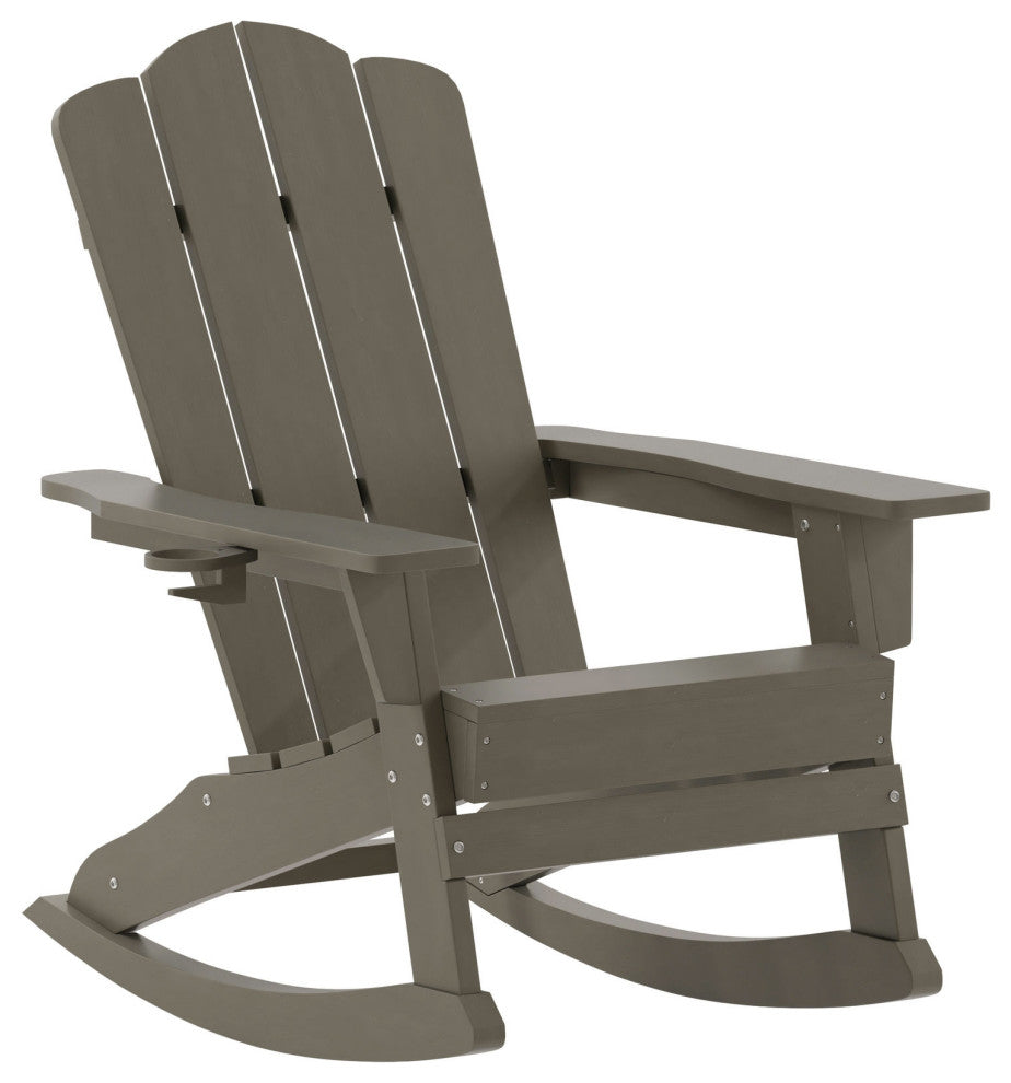 Newport HDPE Adirondack Chair with Cup Holder and Pull Out Ottoman, Brown