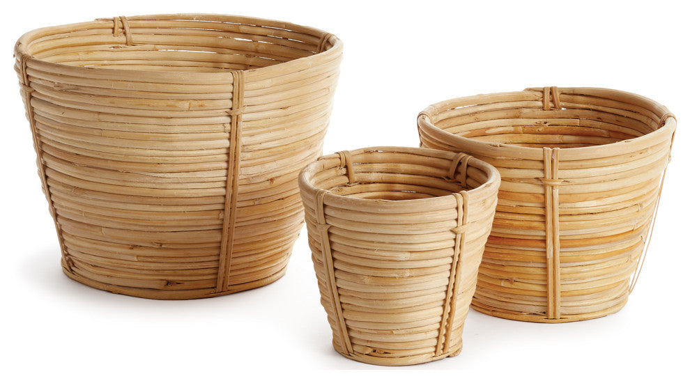 Cane Rattan Mini Round Tapered Baskets, Set of 3