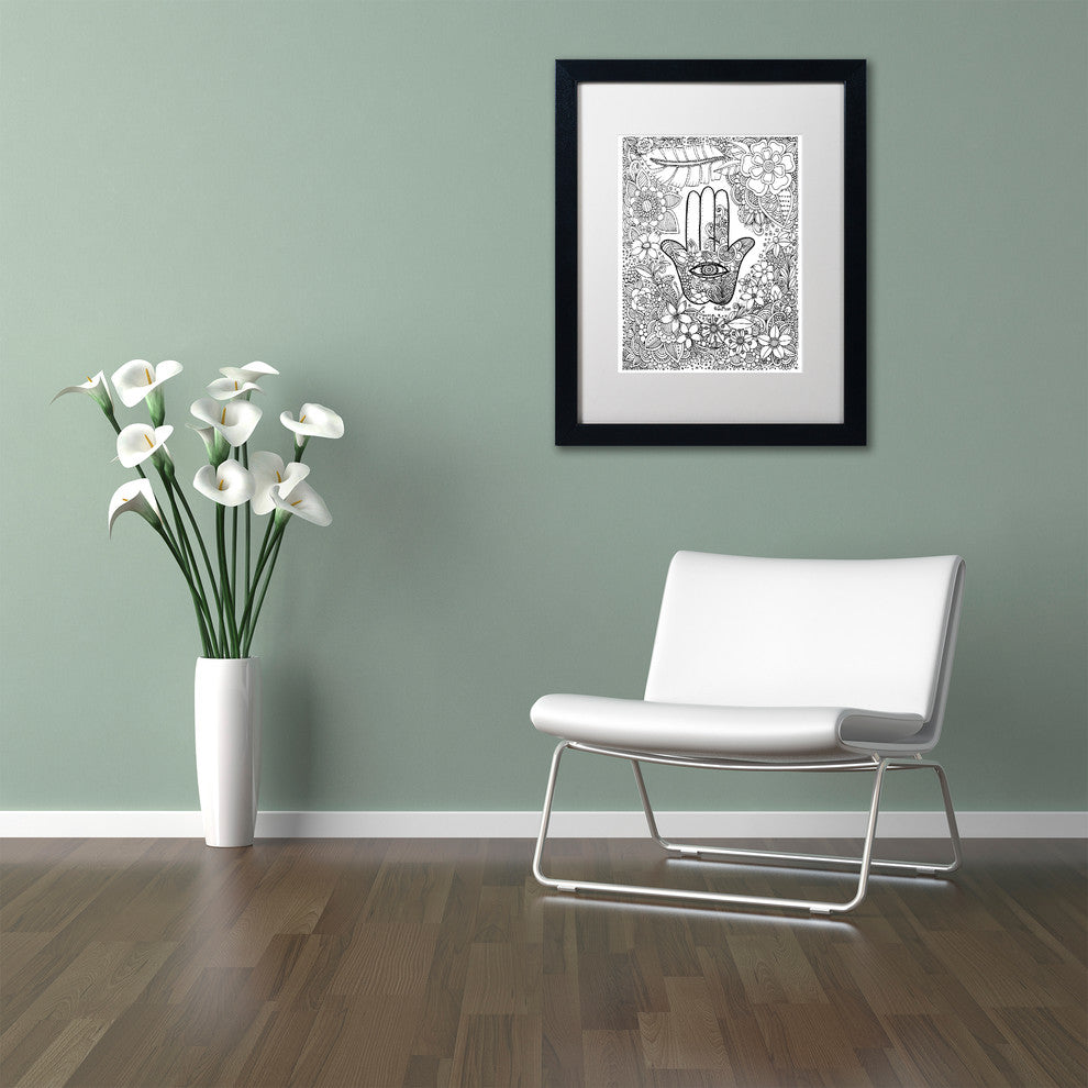 KCDoodleArt 'Hamsa Hand' Art, Black Frame, White Matte, 16"x20"