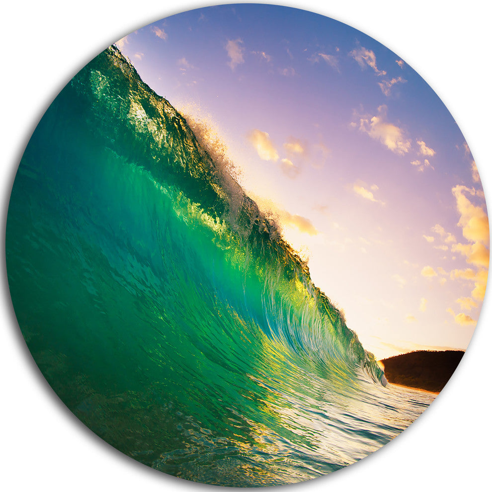 Waves Kissing Clouds, Seascape Art Large Disc Metal Wall Art, 11"
