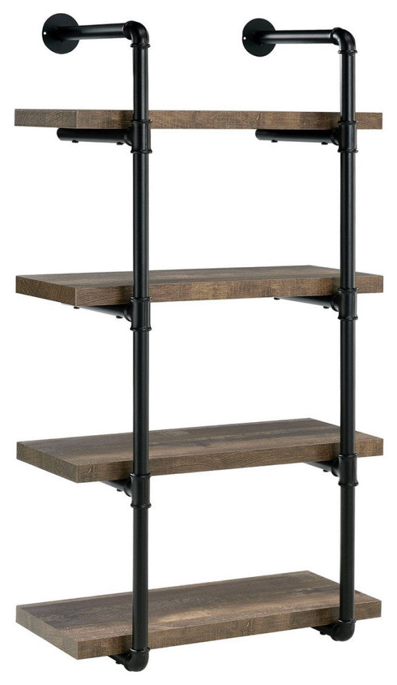 24" Wall Shelf, Black And Rustic Oak