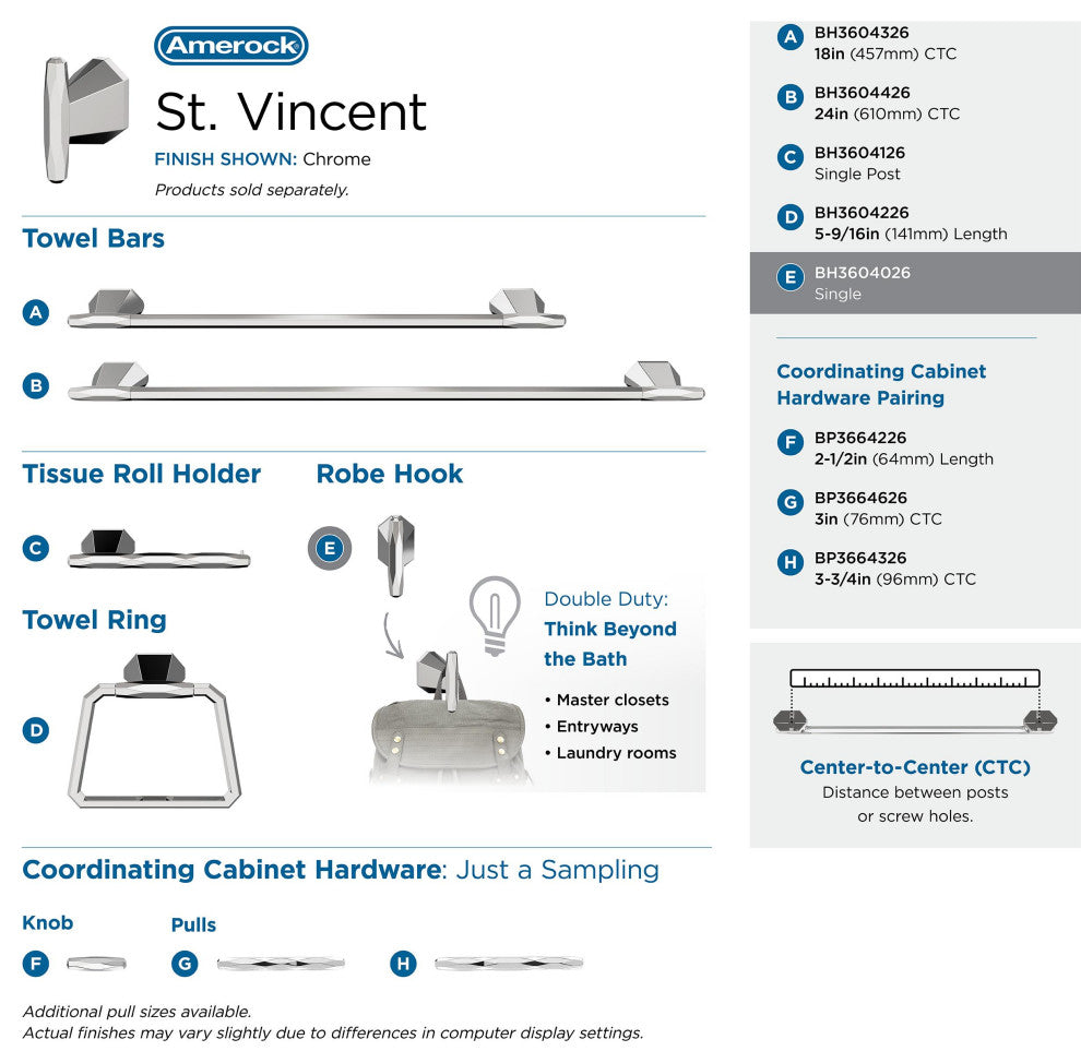 St. Vincent Contemporary Single Robe Hook, Chrome