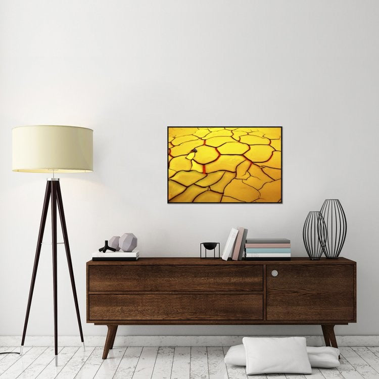 "Yellow Ground, Red Heart" Framed Canvas Giclee by E. De Juan, 37x25"