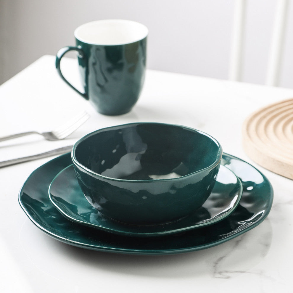 Stone Lain Ivy Porcelain 24 Piece Dinnerware Set, Green