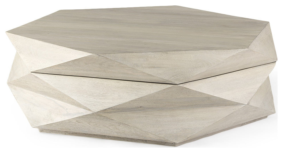 48" Natural Solid Wood Hexagonal Lift Top Coffee Table