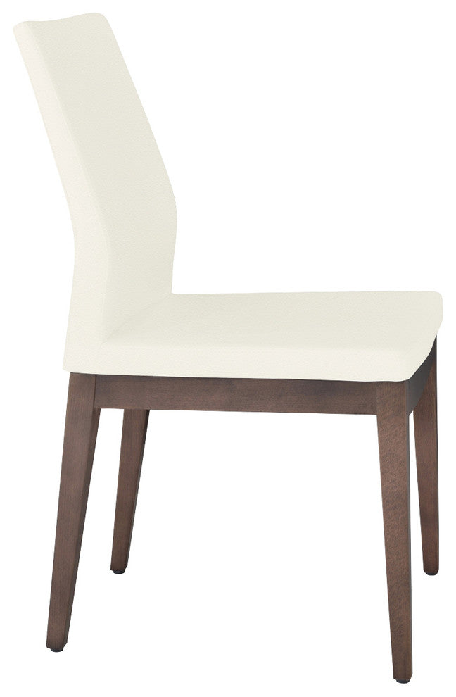 Pasha Wood High Back Chair, Solid Beech Walnut Finish Base, White Leatherette