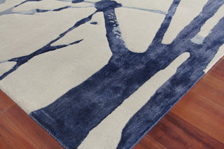 Space Age Hand-Knotted Wool and Bamboo Silk Gray/Royal Blue/Navy Rug