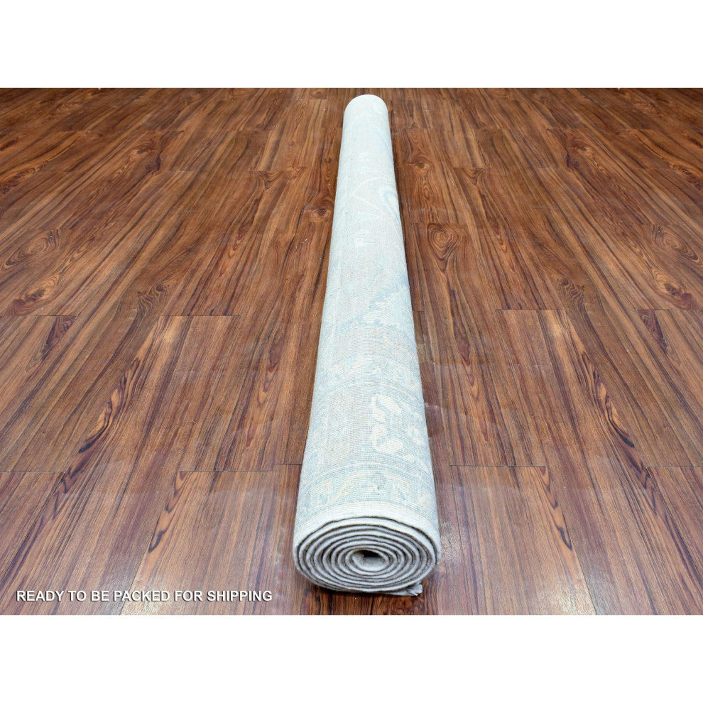 Ivory, White Wash Peshawar Organic Wool Hand Knotted Rug, 6'2"x8'9"