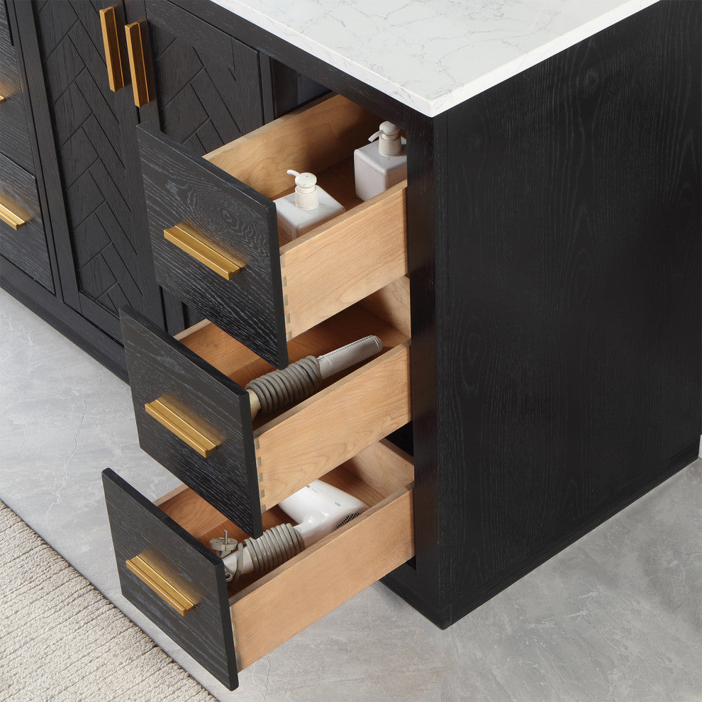 Altair Gazsi Black Oak Bathroom Vanity Set, 48", With Mirror