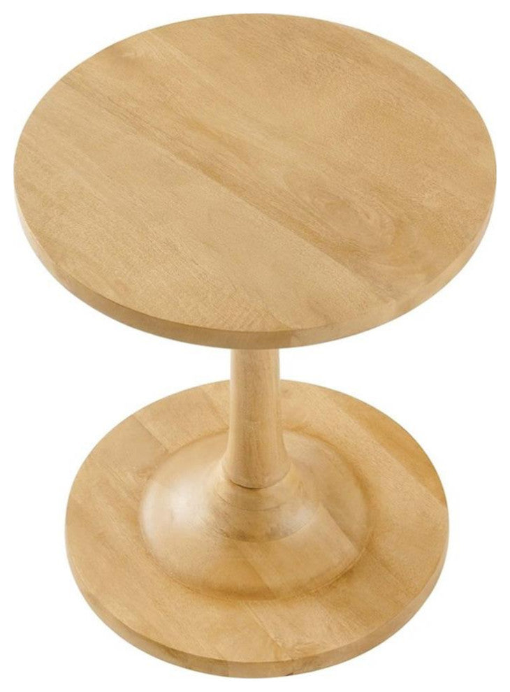 Modway Lina Round Wood Side Table with Tapered Pedestal Base in Oak