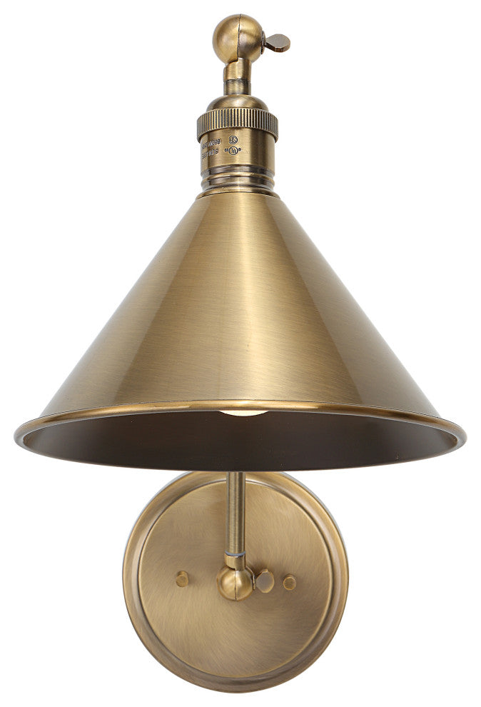 Traditional Antiqued Brass Library Wall Sconce Reading Adjustable Arm Shade