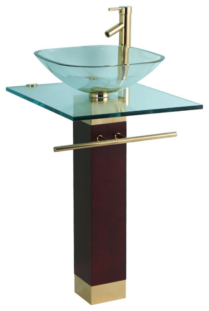 Bohemia 23 5/8" Glass Pedestal Sink Bathroom Combo with Towel Bar Faucet Drain