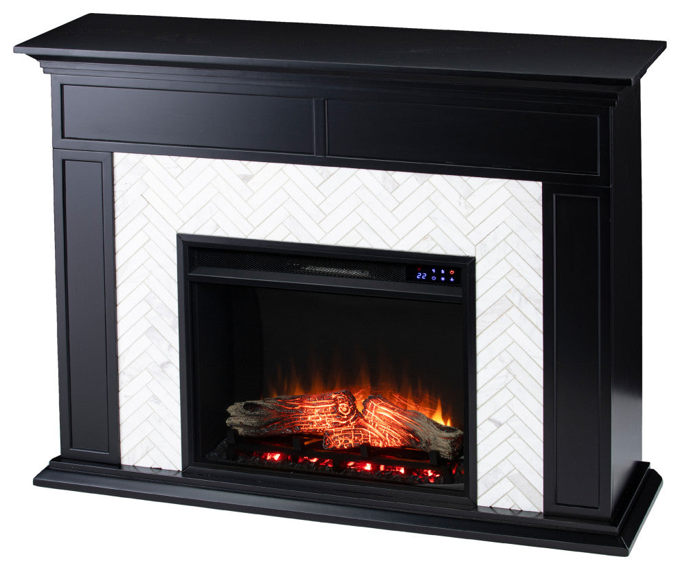 Torron Marble Tiled Touch Screen Electric Fireplace - Black