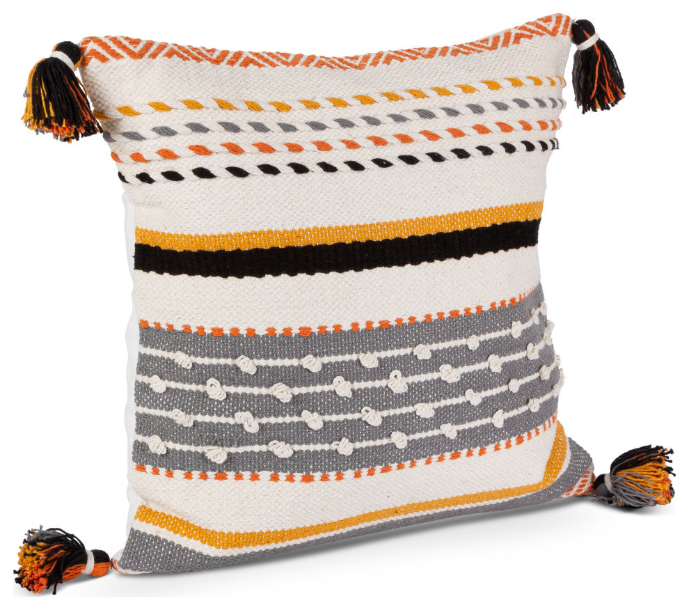 18" Ivory, Black, and Gold Woven Square Throw Pillow