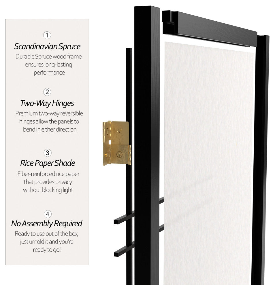 5' Tall Double Cross Shoji Screen, Black, 6 Panels