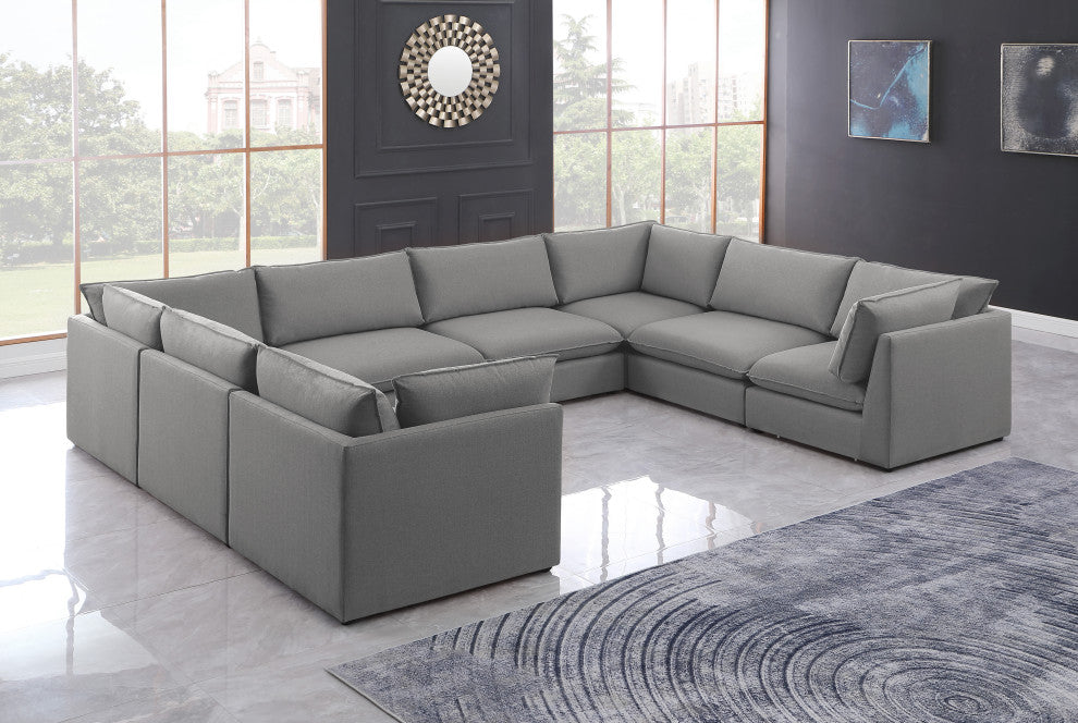 Mackenzie Linen Textured Fabric 8-Piece Modular U-Shaped Sectional, Grey