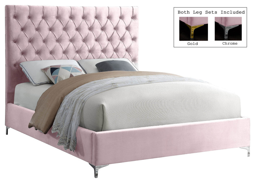Cruz Velvet Upholstered Bed, Pink, Queen