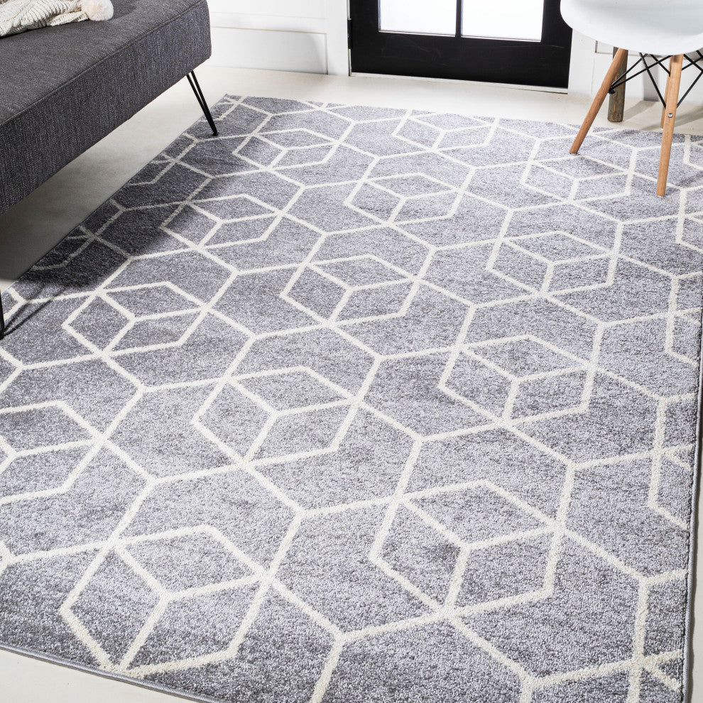 Tumbling Blocks Modern Geometric Light Gray/White 3'x5' Area Rug