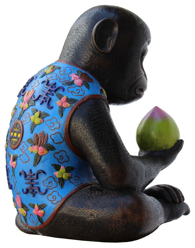 Handmade Brown Bronze Metal Ape Monkey with Peach Figure Hcs5314