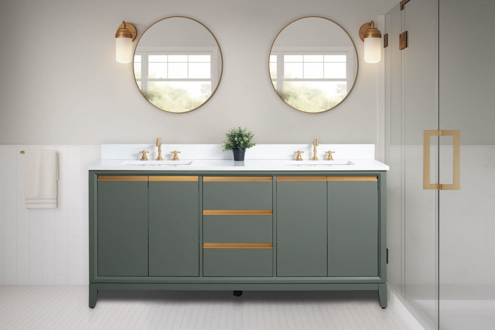 Vanity Art Bathroom Vanity With Sink, Vintage Green, 72" Double