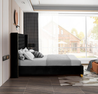 Barolo Velvet Upholstered Bed, Black, King