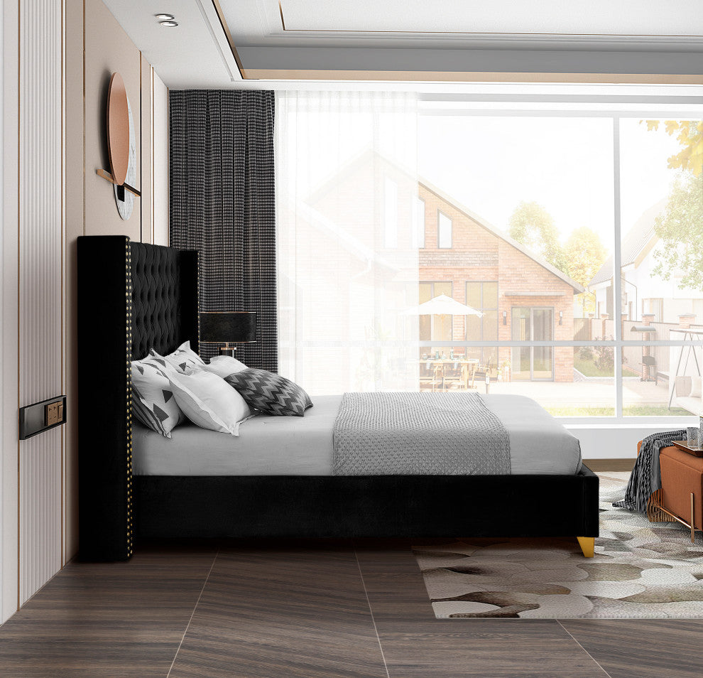 Barolo Velvet Upholstered Bed, Black, King