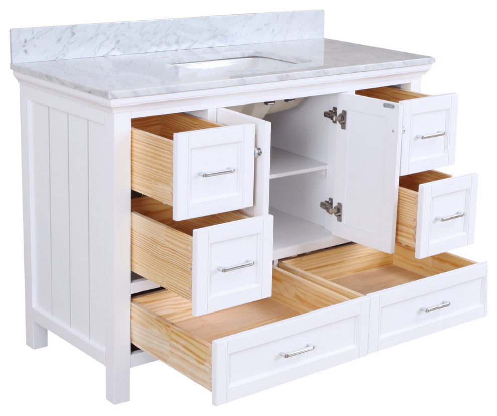Paige 48" Bathroom Vanity, White, Carrara Marble