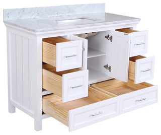 Paige 48" Bathroom Vanity, White, Carrara Marble