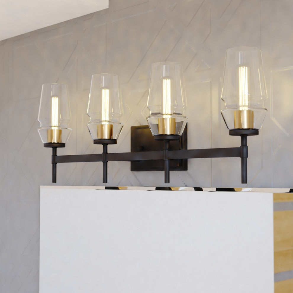 Warren 4 Light Vanity Light Matte Black and Brushed Brass
