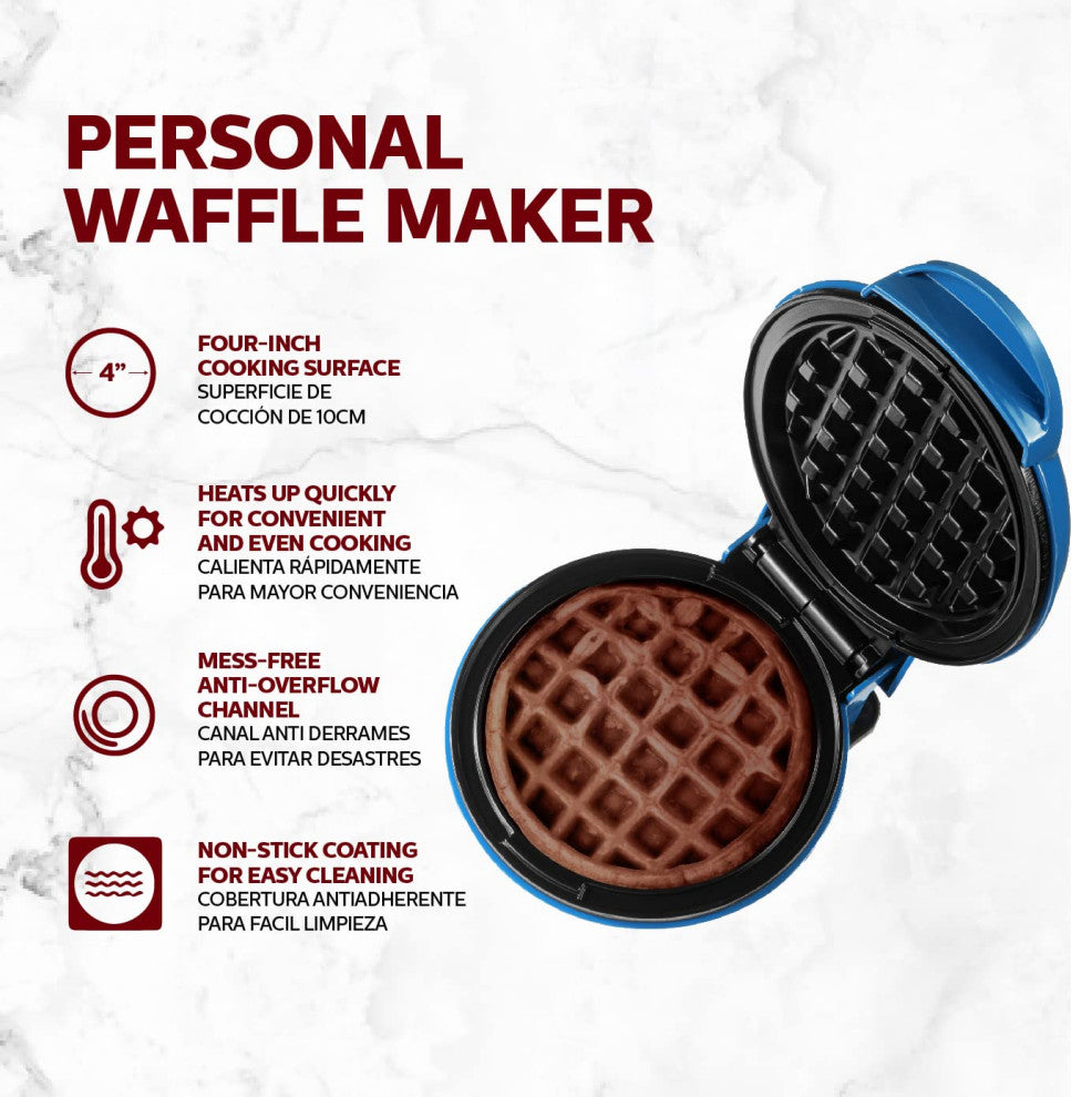 Personal Non-Stick Waffle Maker, Black - 4-inch Waffles in Minutes., Blue