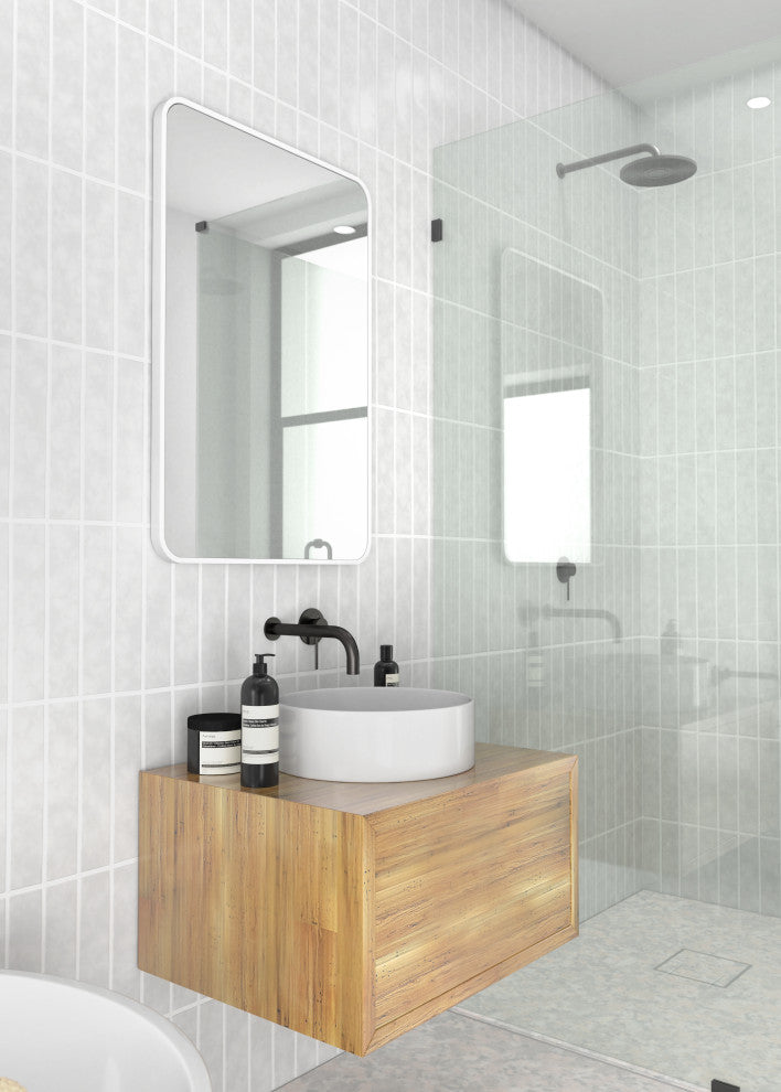 22" W X 32" H Radius Corner Stainless Steel Framed Mirror, White