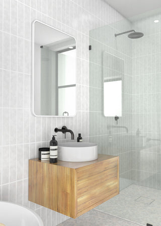 22" W X 32" H Radius Corner Stainless Steel Framed Mirror, White