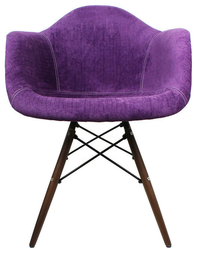 Fabric Upholstered Accent Arm Chair, Eiffel Steel Legs, Purple